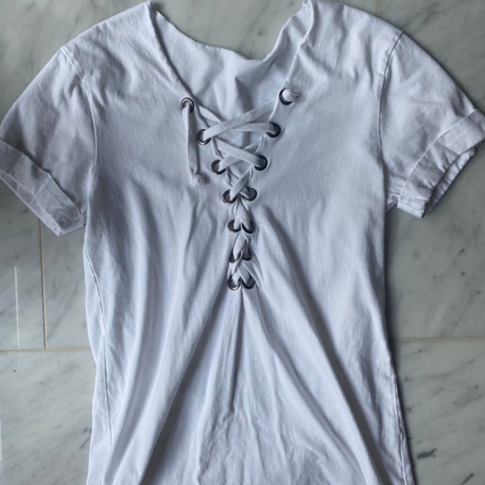 Emma & Sam white lace up t-shirt cover up